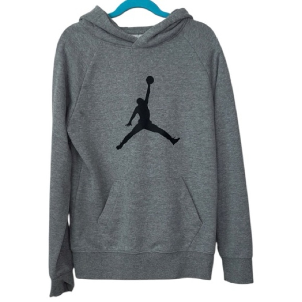 Michael Jordan Gray Sweatshirt Hoodie with Iconic Black Logo Size M 10-12